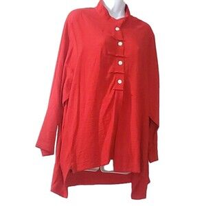 Vintage Christopher Calvin 1X Red Mandarin Nehru Collar Button Down Tunic Top